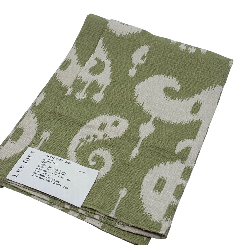 Lee Jofa Sassari Ikat Leaf Green/Cream Rayon/Cotton Fabric Sample Remnant Crafts